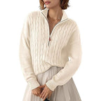 Women's Chunky Knit Sweater with Mock Neck and Half-Zip