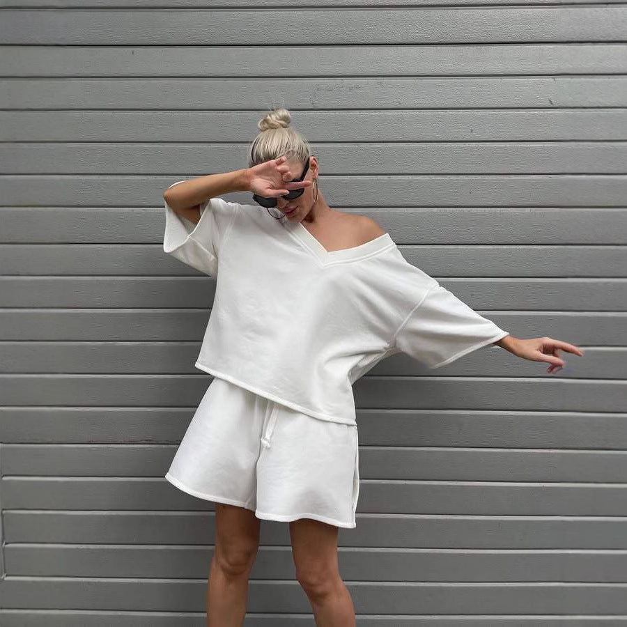 Women's Casual Lounge Set with Oversized Top and Shorts