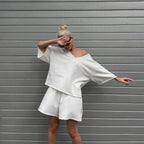 Women's Casual Lounge Set with Oversized Top and Shorts
