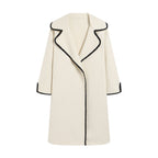 Women's Elegant Coat with Stylish Fold-Over Collar and Contrasting Stitching