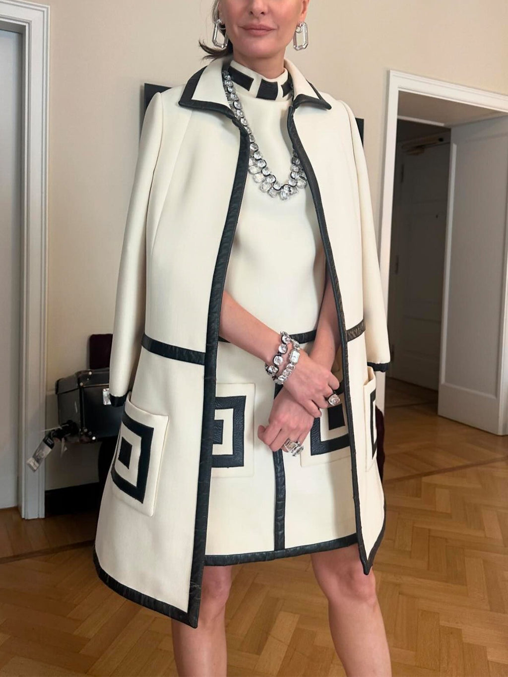 Elegant Textured Jacket with Contrast Stitching