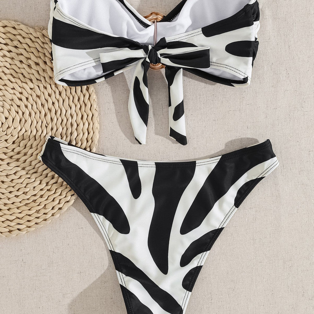 Women's Bandeau Bikini with Fashionable Buckle Detail and Asymmetric Cut
