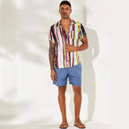 Women's Short-Sleeve Shirt with Modern Striped Pattern and Chest Pocket