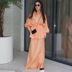 Women's Elegant Maxi Skirt Set with Casual Blouse and Tie Belt