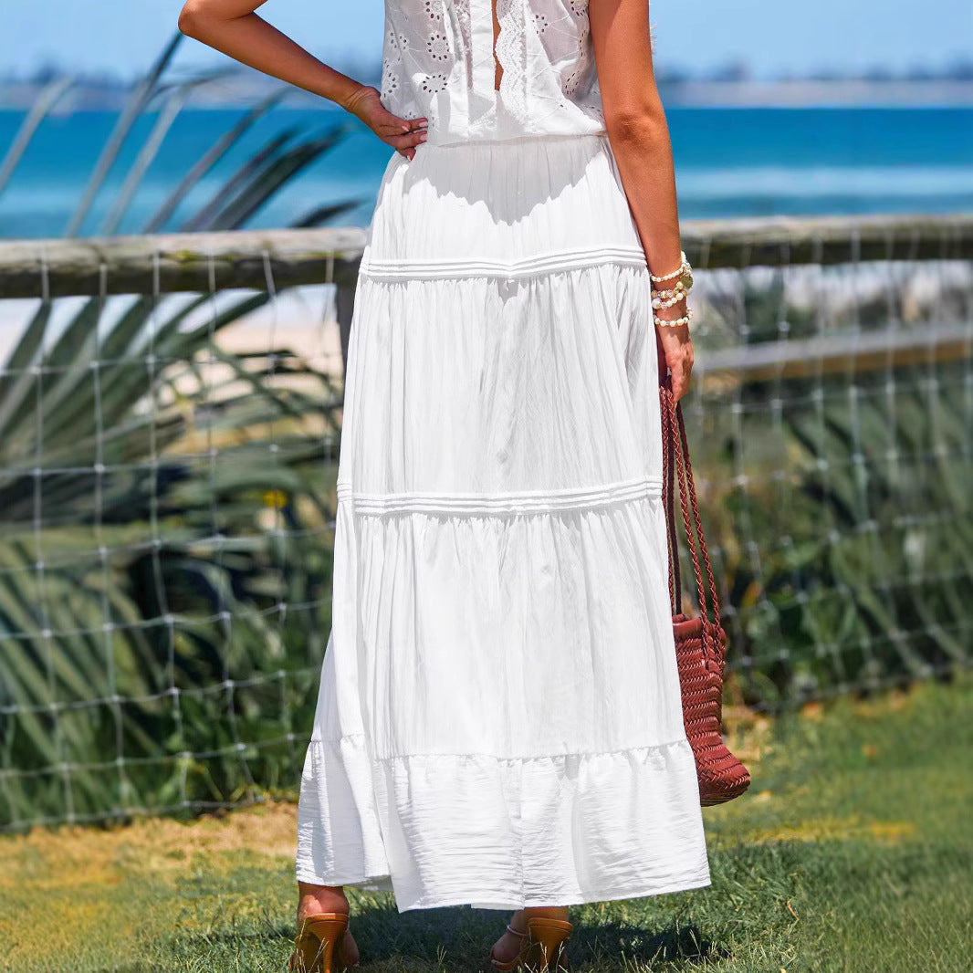 Women's Maxi Skirt with Voluminous Ruffle and Elastic Waistband