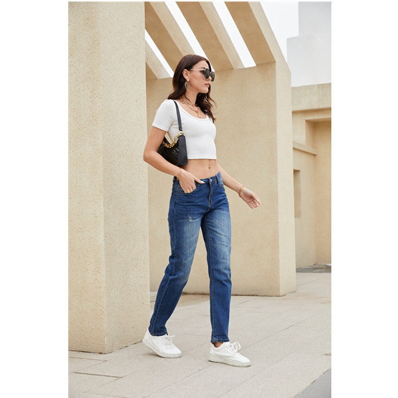Women's Straight-Leg Jeans with Vintage Details