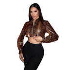 Women's Cropped Faux Leather Jacket with Snake Print