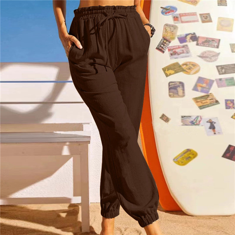 Women's Comfortable Casual Pants with Elastic Waist and Side Pockets
