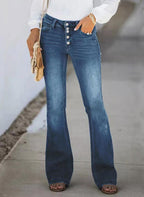 Women's High-Waisted Flared Jeans with Button Details