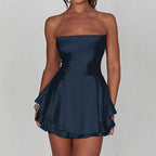 Women's Bandeau Dress with Flowing Ruffle Design