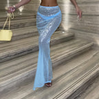 Women's Glitter Maxi Skirt with Sheer Accents and Shimmering Fabric