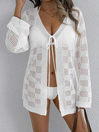 Women's Crochet Swim Cover-Up with Tie Belt