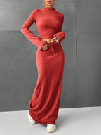 Women's Elegant and Comfortable Long-Sleeve Crop Top and Maxi Skirt Set