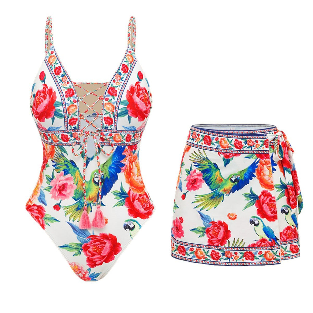 Women's Swimsuit with Refined Cut and Matching Skirt