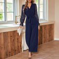 Women's Elegant Jumpsuit with Sheer Sleeves and Knee-Length Cut