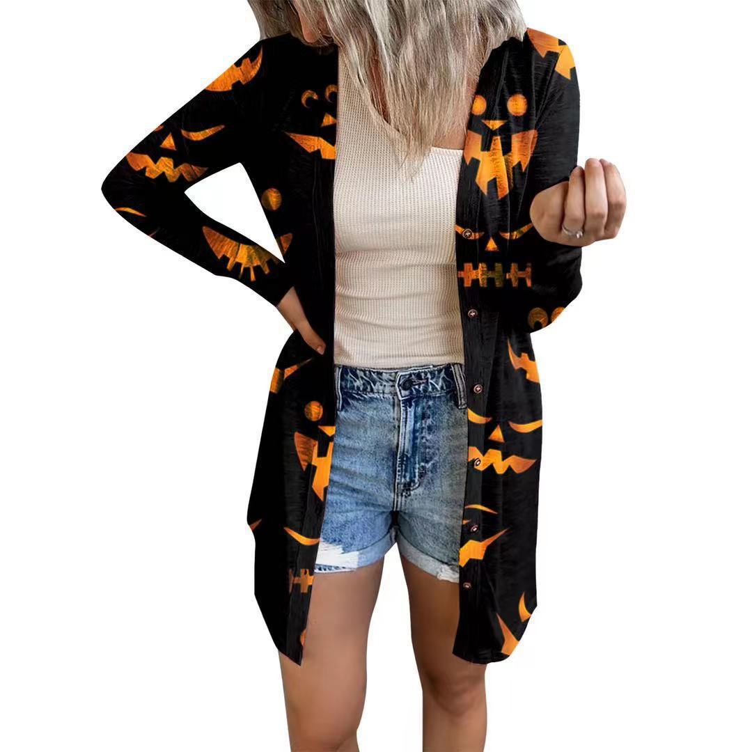 Women's Long-Sleeve Blouse with Animal Print and Button Closure