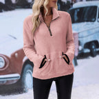 Women's Fleece Pullover with Stand-Up Collar and Zipper