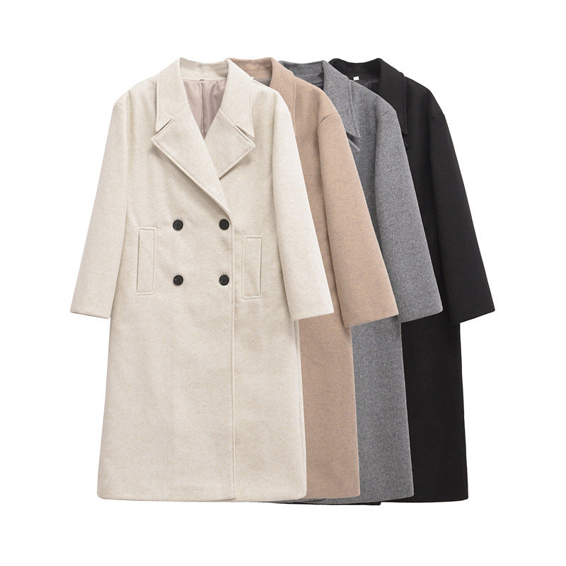 Elegant Plus Size Double-Breasted Wool Coat