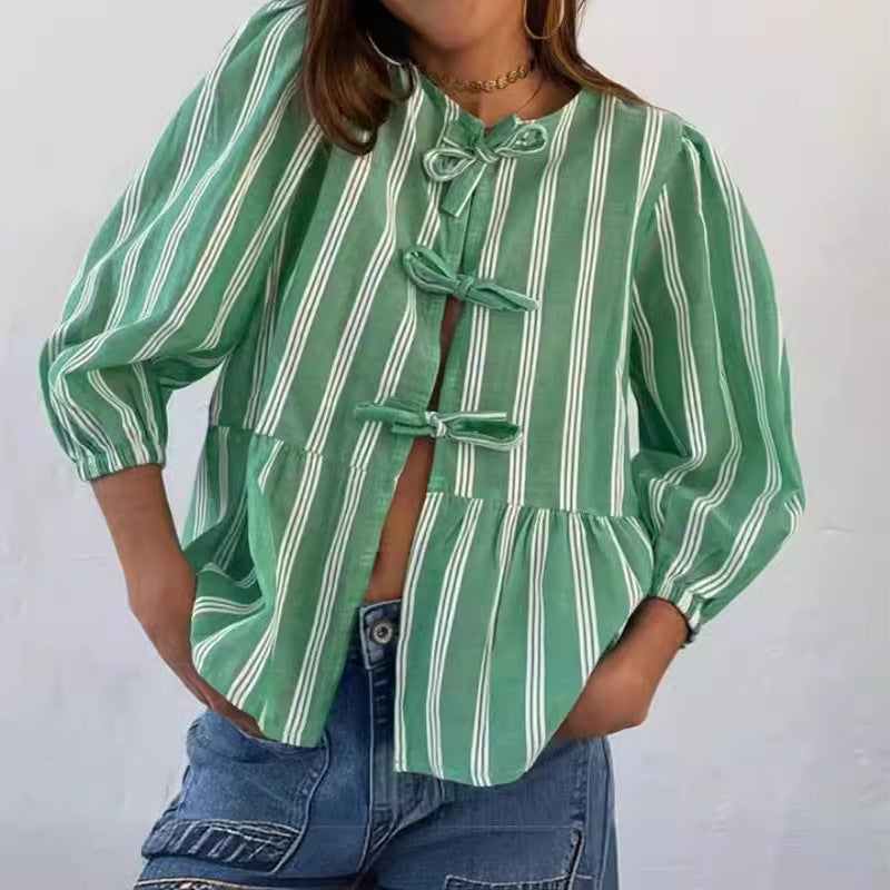 Women's Blouse with Ruffle Details and Button Opening