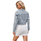 Women's Cropped Denim Jacket with Decorative Pockets