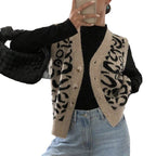 Women's Patterned Knit Vest with Button Closure and Pockets