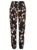 Women's Elegant Floral Casual Pants with Elastic Waist