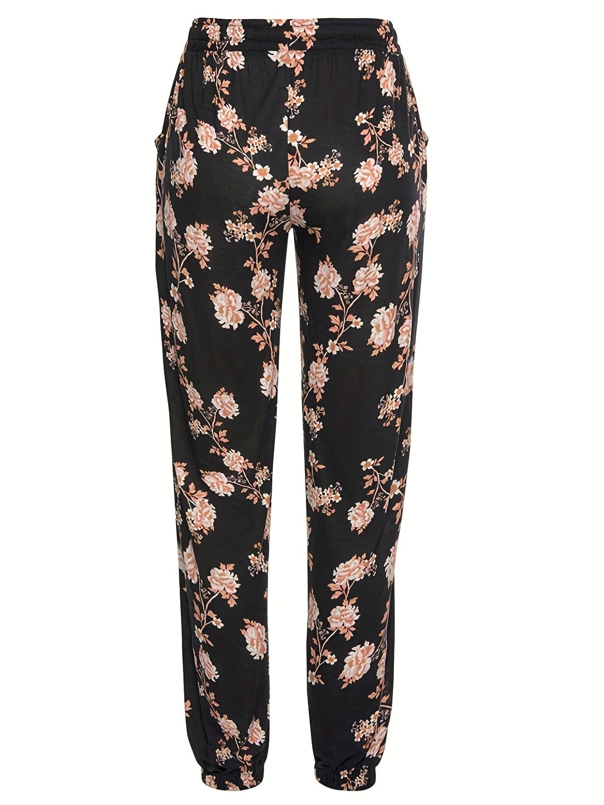 Women's Elegant Floral Casual Pants with Elastic Waist