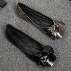 Women's Ballet Flats with Elegant Bow and Glossy Patent Finish