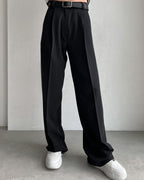 Women's Elegant High-Waist Trousers with Pressed Crease and Tie Belt