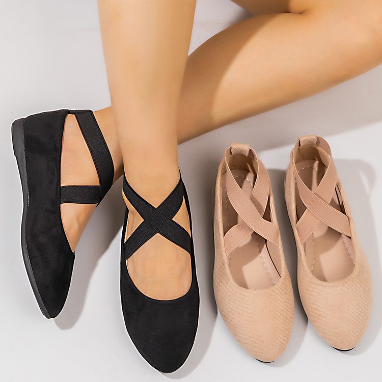 Women's Ballet Flats with Elegant Cross-Strap Design and Comfortable Sole