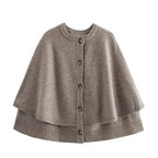 Elegant Knit Cape with Button Placket