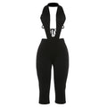 Women's Form-Fitting Deep V-Neck Jumpsuit with Tie Belt