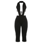 Women's Form-Fitting Deep V-Neck Jumpsuit with Tie Belt