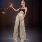 Women's Shiny Palazzo Pants with Sparkling Sequin Design