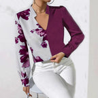 Women's Blouse with Unique Floral Pattern and Elegant V-Neck