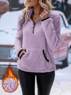 Women's Fleece Pullover with Stand-Up Collar and Zipper