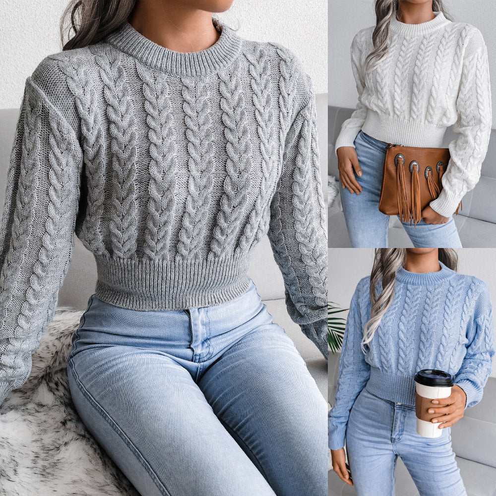 Women's Chunky Knit Sweater with Textured Cable Pattern and Fitted Cut