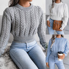 Women's Chunky Knit Sweater with Textured Cable Pattern and Fitted Cut