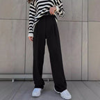 Women's Elegant High-Waist Trousers with Pressed Crease and Tie Belt