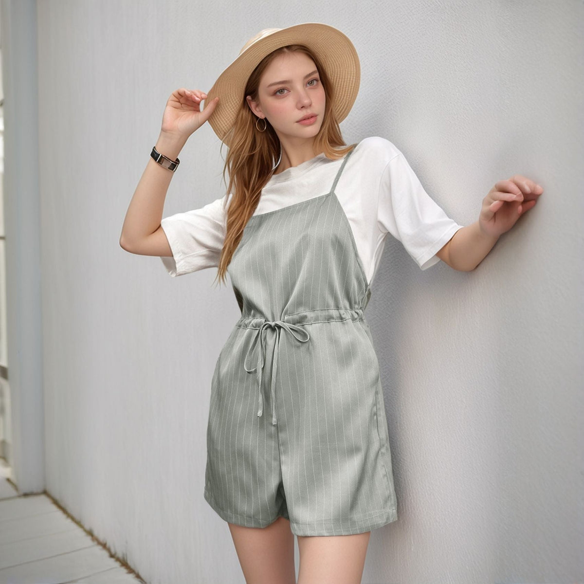 Women's Striped Jumpsuit with Adjustable Waist