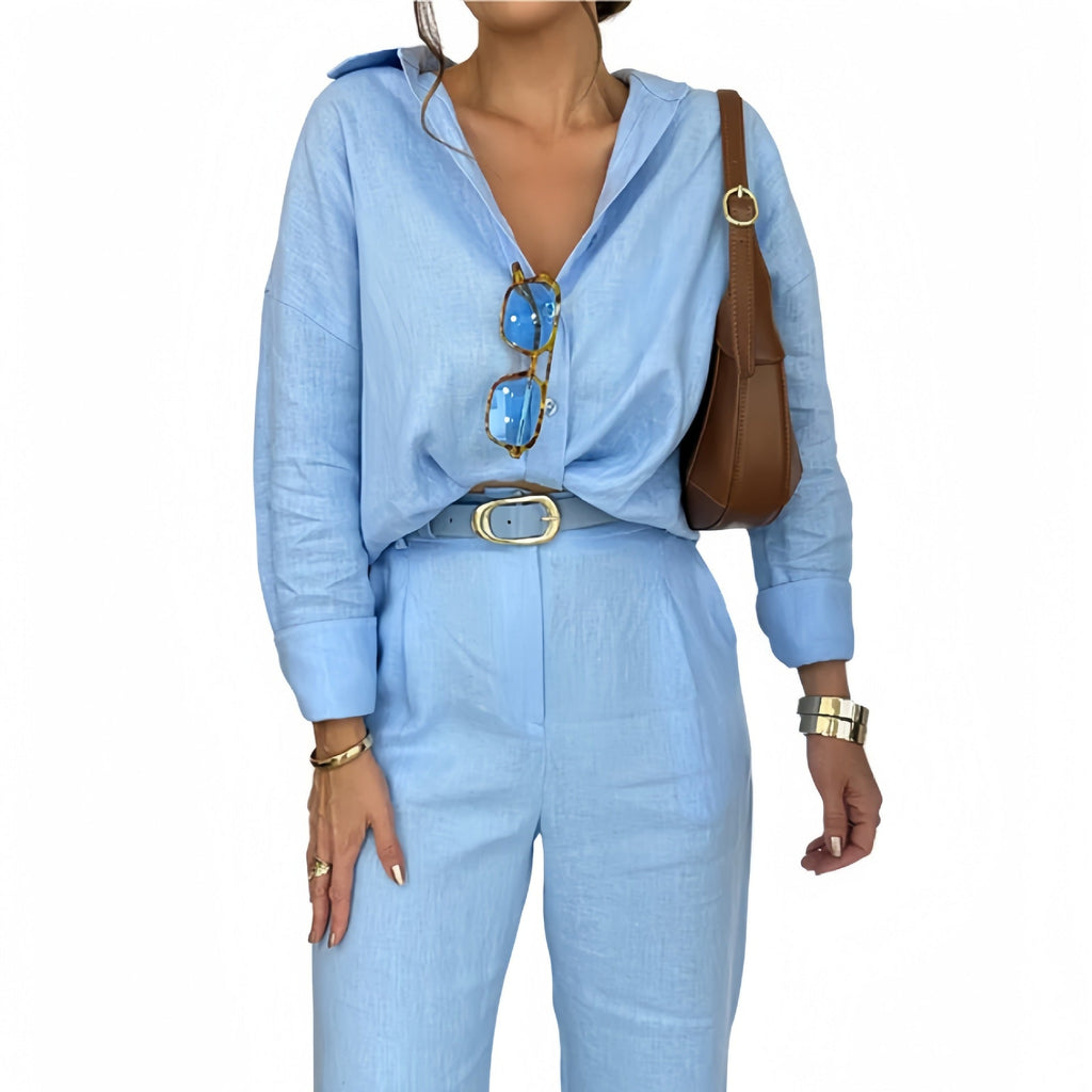 Women's Fitted Long-Sleeve Linen Jumpsuit