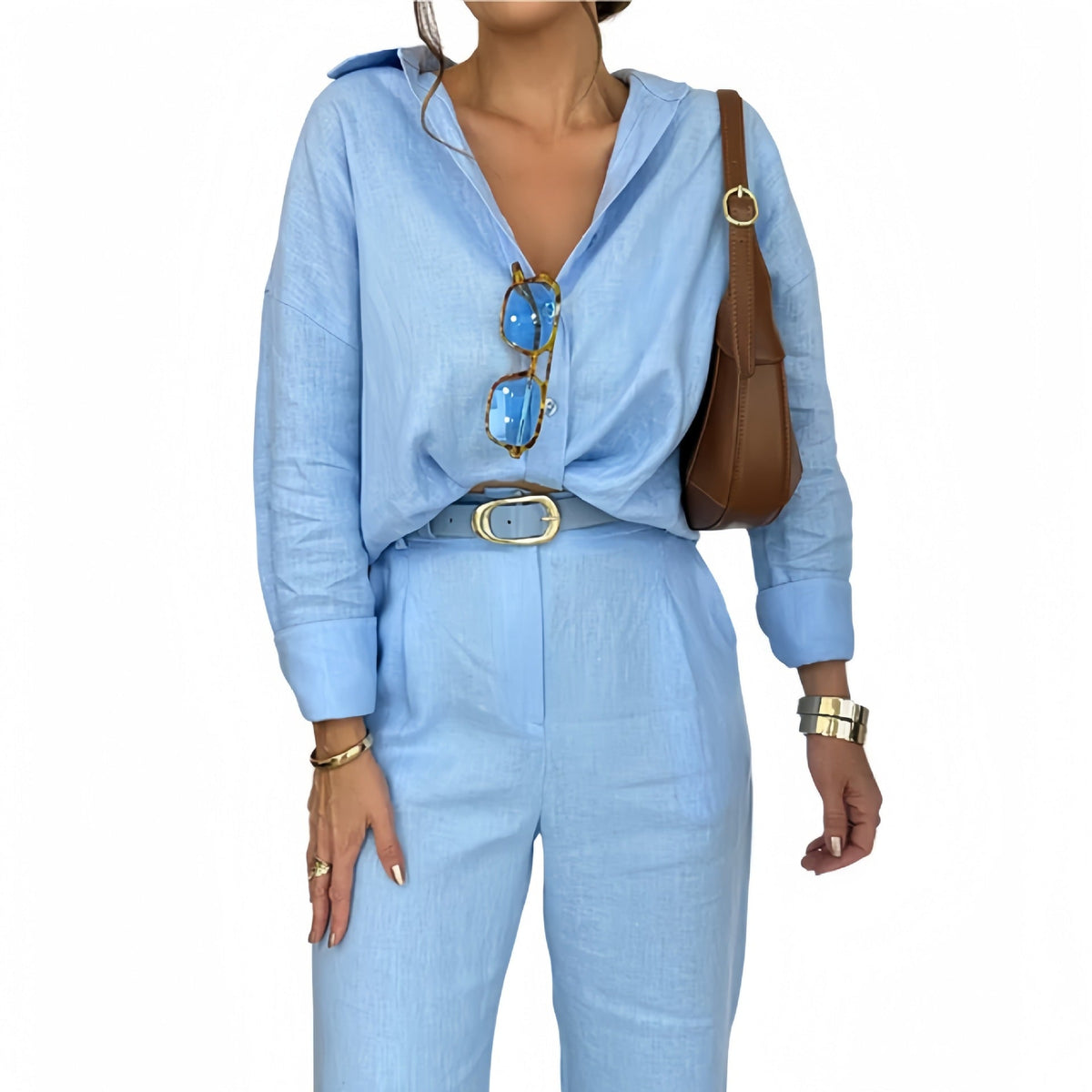 Women's Fitted Long-Sleeve Linen Jumpsuit