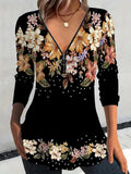 Women's Floral Print Blouse with Zipper