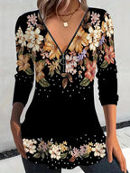 Women's Floral Print Blouse with Zipper