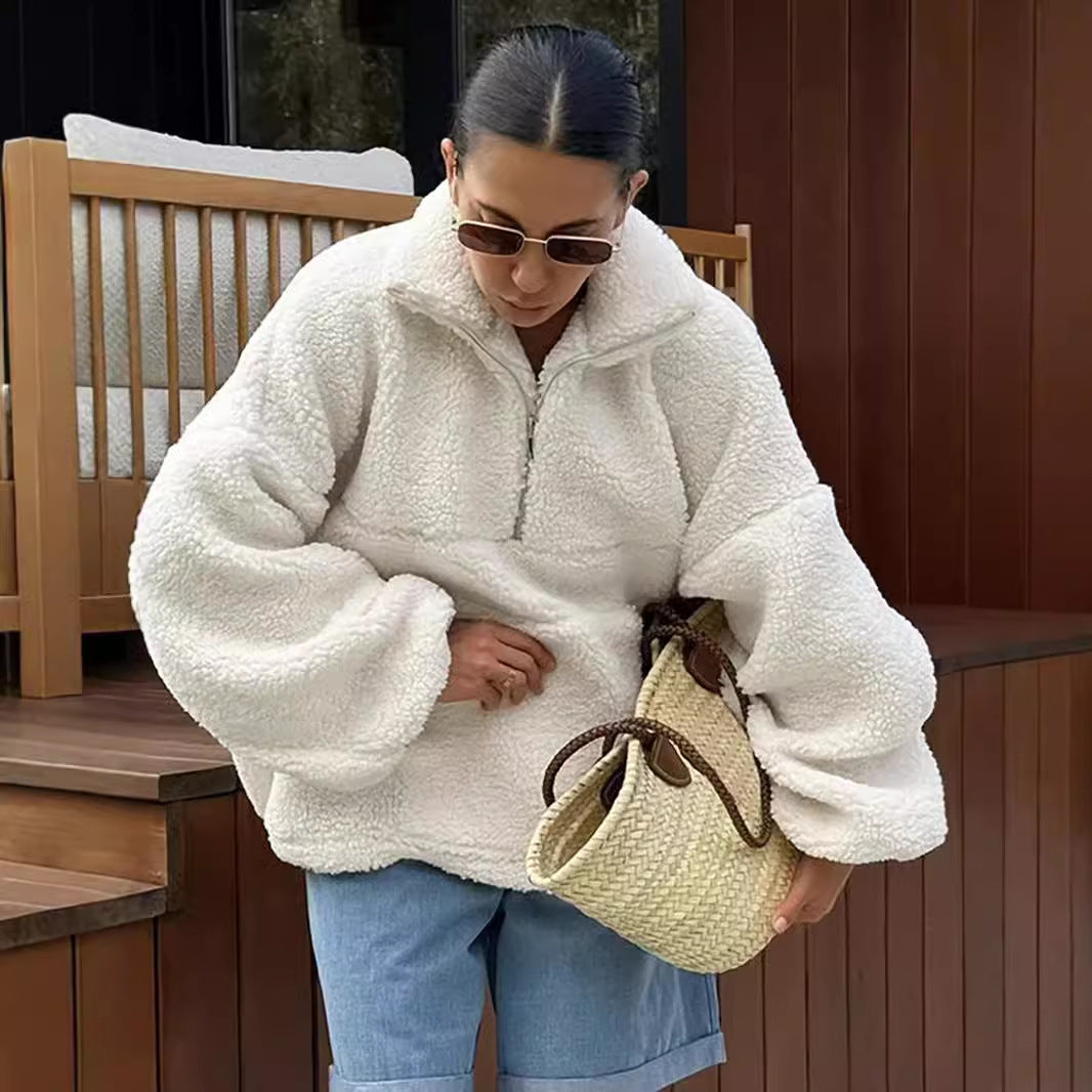 Women's Fleece Sweater with High Collar