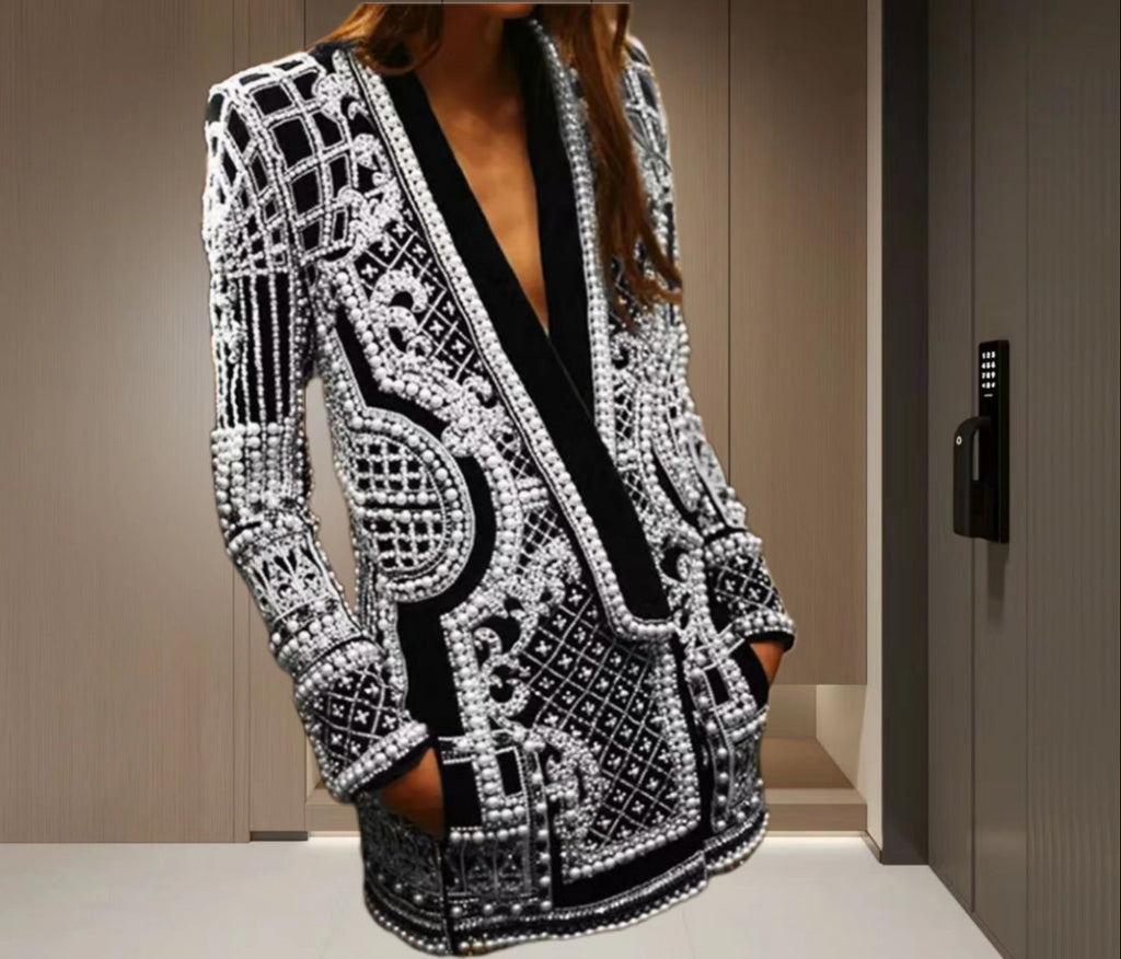 Women's Elegant Cardigan with Sparkling Pearl Trim