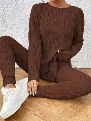 Women's Ribbed Loungewear Set with Wide Cut