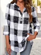 Women's Plaid Long-Sleeve Button-Detail Shirt