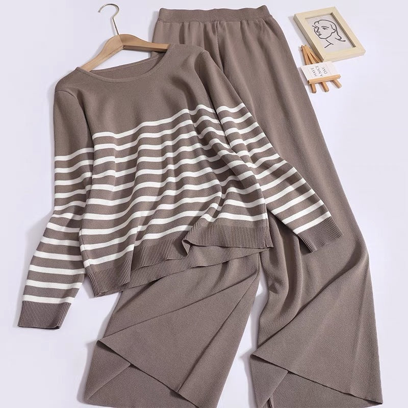 Women's Cozy Striped Knit Loungewear Set