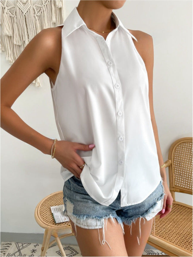 Women's Sleeveless Shirt with Classic Collar